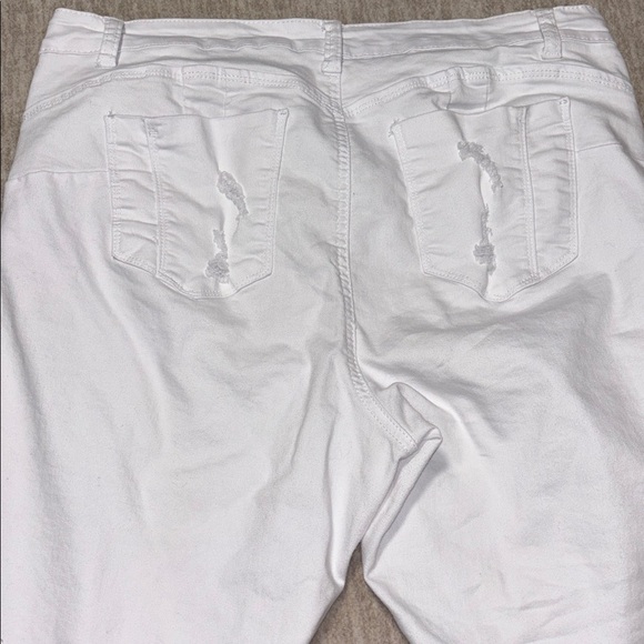 Sz 18 white stretch jeans distressed skinny wax brand butt I love you - Picture 5 of 5